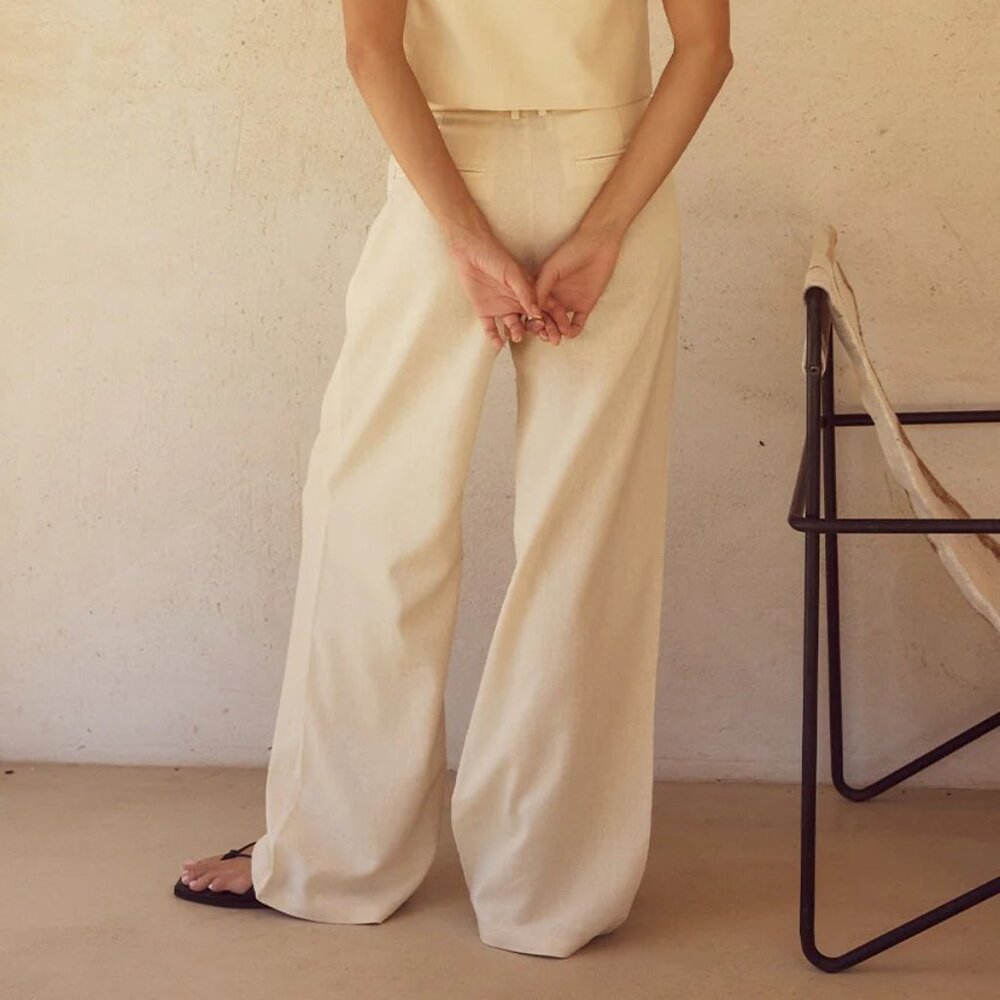 SEVEN WONDERS ZEPHY LINEN WIDE LEG PANT - SAND (From Runaway The Label) - Picture 3 of 12